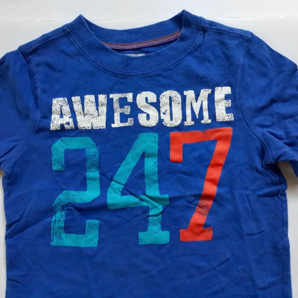 Old Navy Boys T-Shirt Blue Short Sleeve Awesome 5T